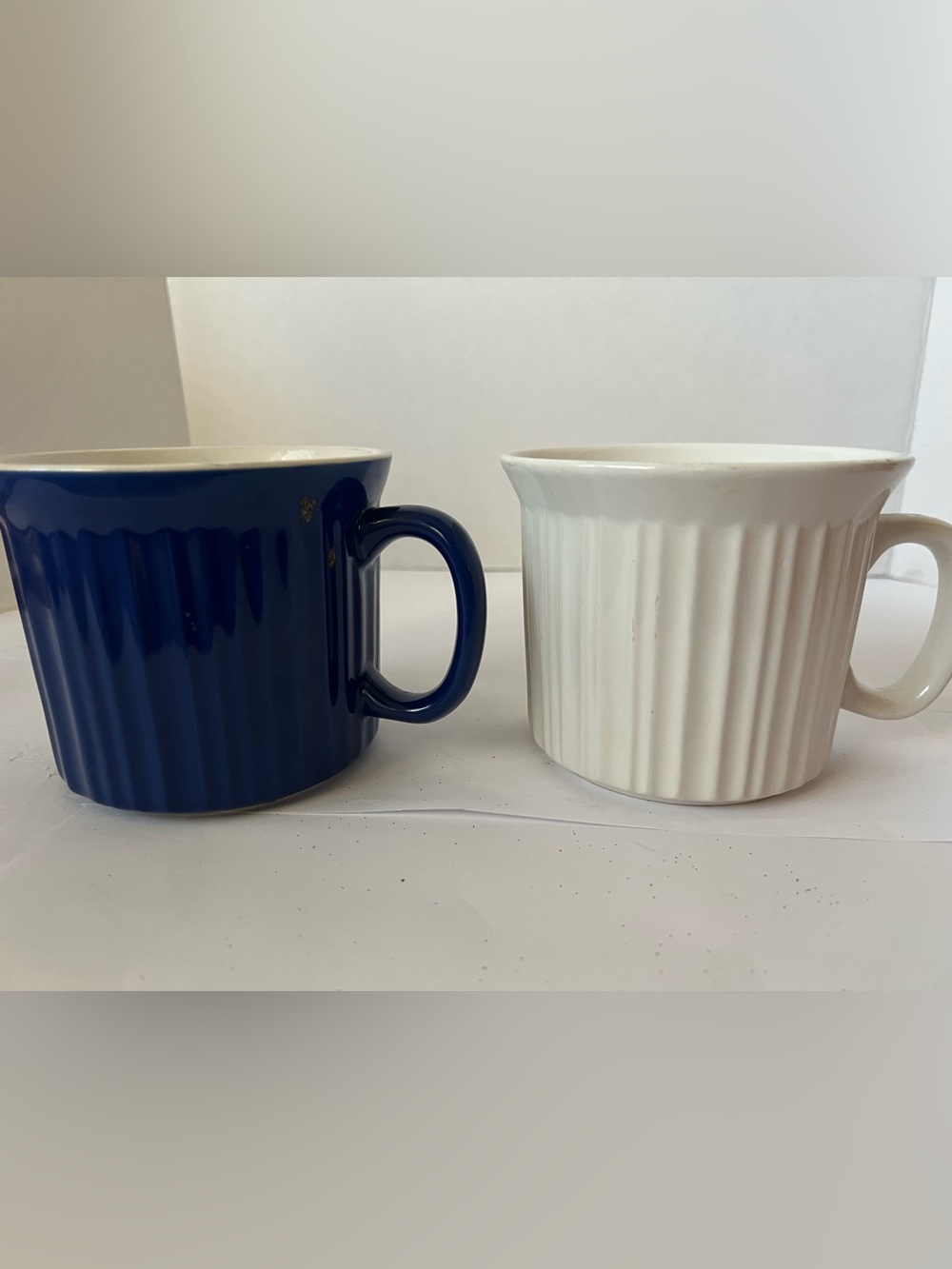 Vintage CorningWare Cups or Soup Bowls Set of 2 White  & Blue 2.5 cup capacity